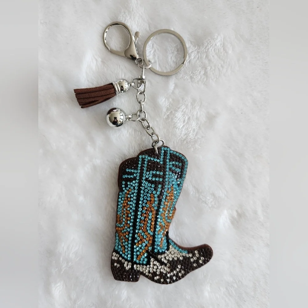 Cowboy Boots Cowgirl Boots Keychain with Tassel Bag Charm